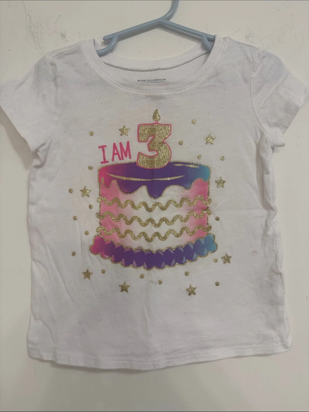 The Children's Place White 'I Am 3' Birthday Cake Short Sleeve Tee